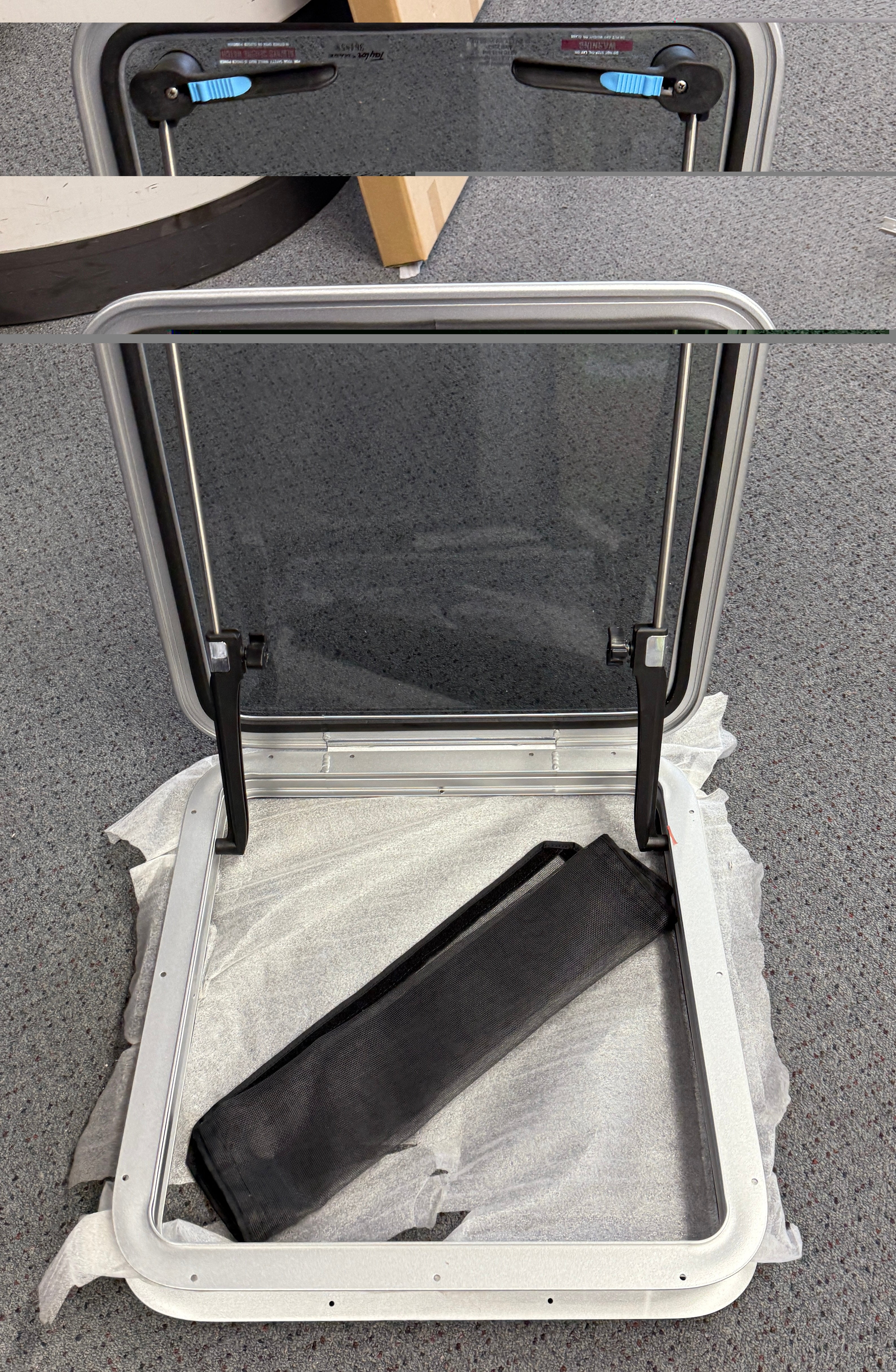 Marine Hatch 455 x 470mm with trim ring and flyscreen