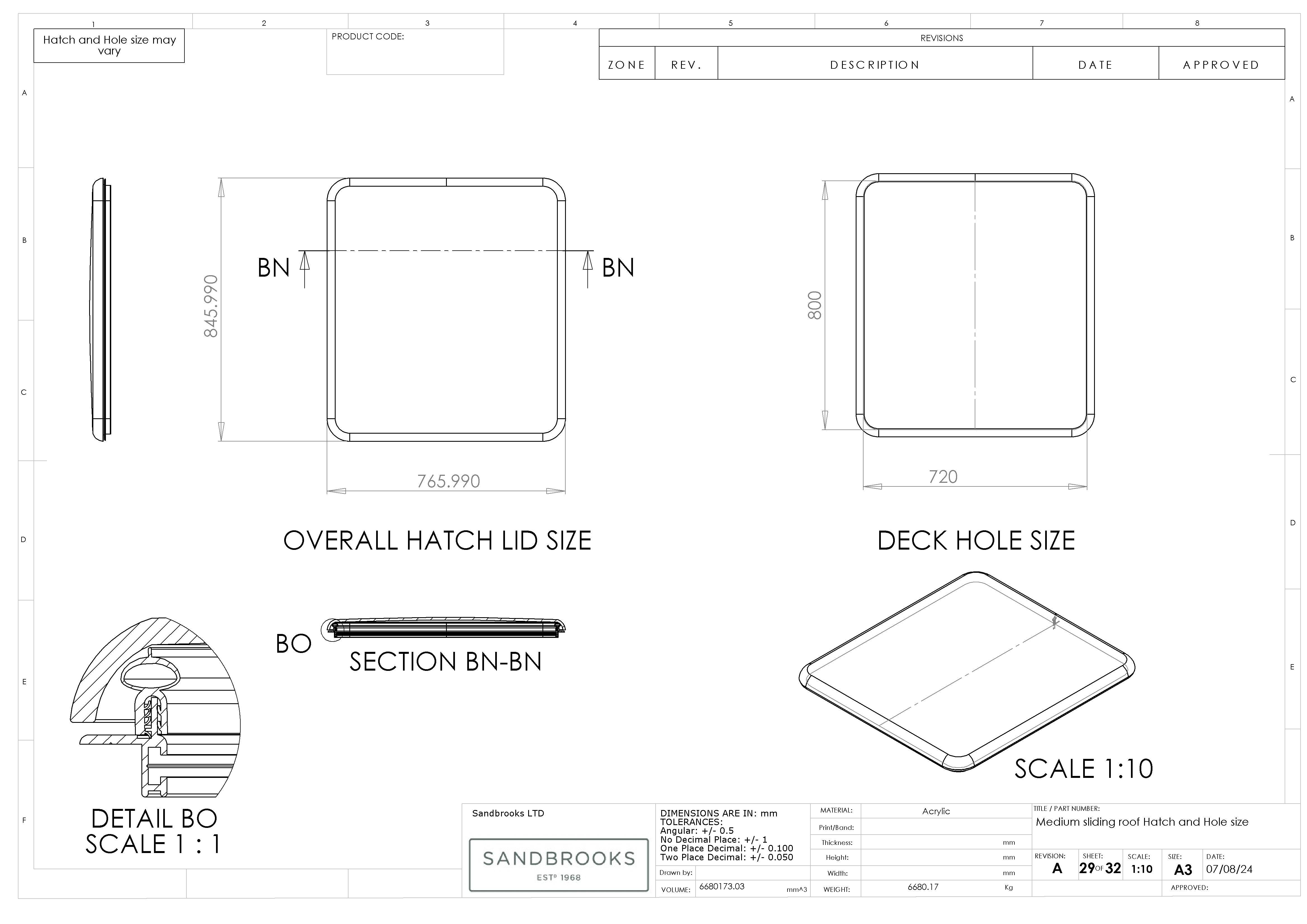 Medium Sliding Roof Lid